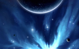 Blue space, planets, stars, light HD wallpaper
