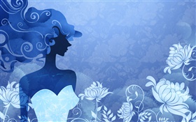Blue style, fashion vector girl, flowers HD wallpaper