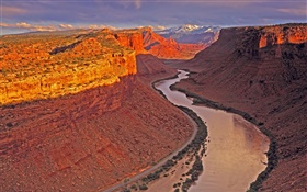 Canyon, river, red rocks, dusk HD wallpaper