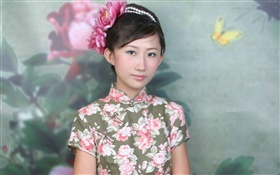 Chinese cheongsam girl HD wallpaper