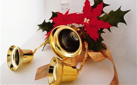 Christmas, gold color bells HD wallpaper