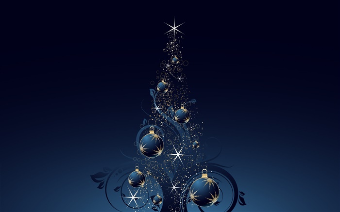 Christmas tree, balls, stars, dark blue style, vector Wallpapers Pictures Photos Images