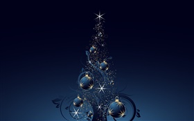 Christmas tree, balls, stars, dark blue style, vector