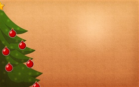 Christmas tree, red balls, orange background