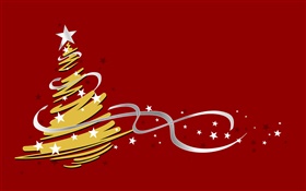 Christmas tree, simple style, red background HD wallpaper