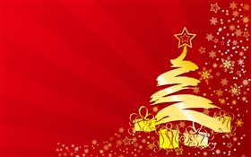 Christmas tree, stars, gifts, gold color, vector pictures HD wallpaper