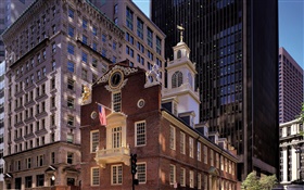 Church, skyscrapers, New York, USA