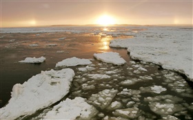 Churchill River at sunset, snow, Manitoba, Canada HD wallpaper