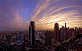 City, dawn, skyscrapers HD wallpaper