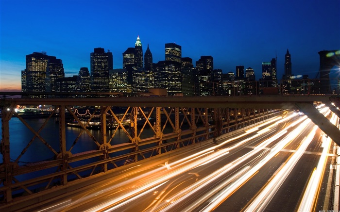 City night, bridge, traffic lights, buildings Wallpapers Pictures Photos Images