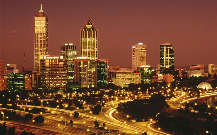 City night, lights, road, buildings, Austraia Wallpapers Pictures Photos Images