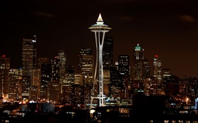 City, night, skyscrapers, lights, tower HD wallpaper