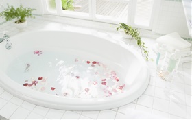 Closeup bathtub, water, petal HD wallpaper