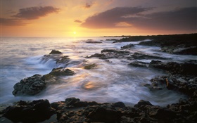 Coast, sea, sunset, sun