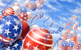 Colorful balloons, festival, sky, American flag HD wallpaper