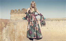 Colorful dress blonde girl, sunshine