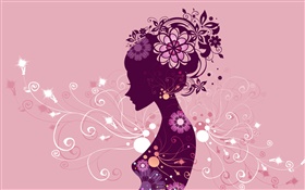Creative design, vector girl, flowers, pink background HD wallpaper
