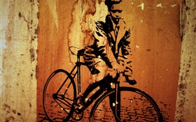 Creative painting, bicycle, wall HD wallpaper