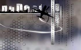 Creative pictures, numeric, plane, buildings
