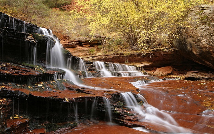 Creek, stairs, waterfalls, nature scenery Wallpapers Pictures Photos Images