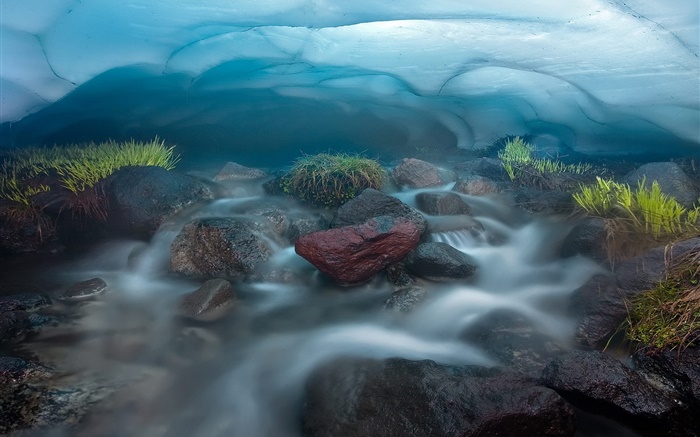 Creek, stones, snow Wallpapers Pictures Photos Images