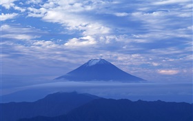 Dawn, blue style, clouds, Mount Fuji, Japan