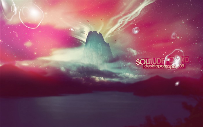 Dream world, mountain, stars, space, birds, creative design Wallpapers Pictures Photos Images