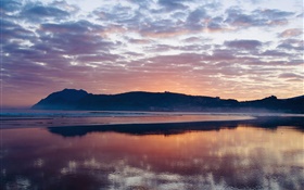 Dusk, sunset, lake, clouds, red sky, reflection HD wallpaper