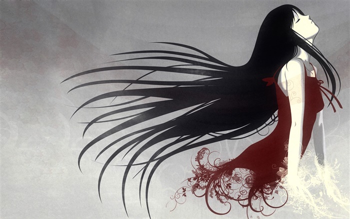 Fantasy girl, long hair, red dress, art design Wallpapers Pictures Photos Images