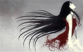 Fantasy girl, long hair, red dress, art design