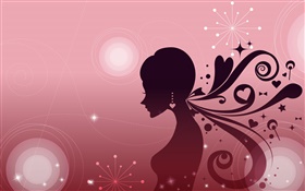 Fashion vector girl, hair style, pink background