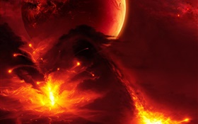 Fiery planet, erupting flames HD wallpaper