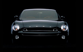Ford black car front view, black background