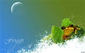 Frog, snow, green leaf, creative pictures HD wallpaper