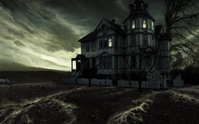 Ghost castle, night, trees, creative design