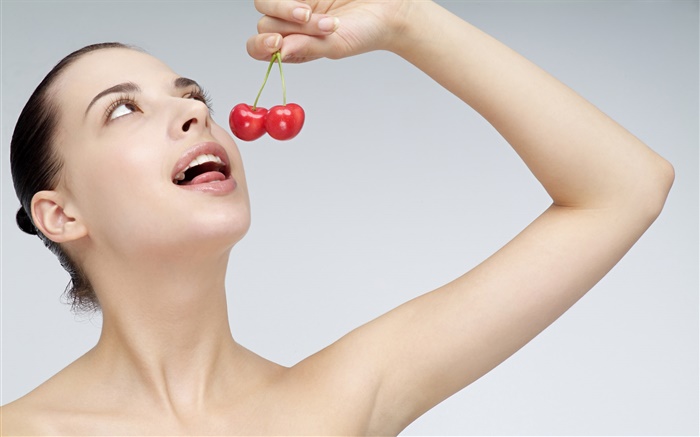 Girl eat cherry Wallpapers Pictures Photos Images