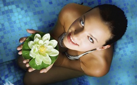 Girl holding water lily flower HD wallpaper