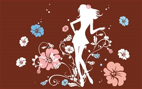 Girl in the flowers, vector design HD wallpaper
