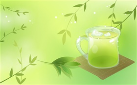 Green style, twigs, leaves, cup, spring, vector pictures HD wallpaper