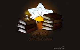 Happy Study, books, candle, creative pictures HD wallpaper