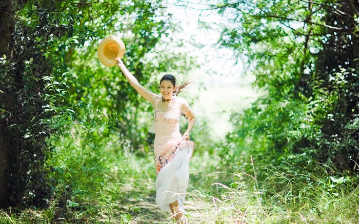 Happy girl in the nature summer, grass, sunshine Wallpapers Pictures Photos Images