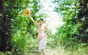 Happy girl in the nature summer, grass, sunshine HD wallpaper