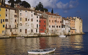 Houses, river, boats HD wallpaper