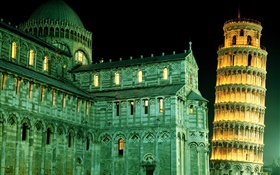 Italy Leaning Tower of Pisa, night, lights HD wallpaper