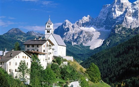 Italy scenery, mountains, houses, trees HD wallpaper
