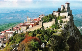 Italy, town, mountains, city, castle, cliff HD wallpaper