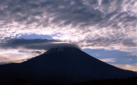 Japan, Mount Fuji, clouds, dusk HD wallpaper