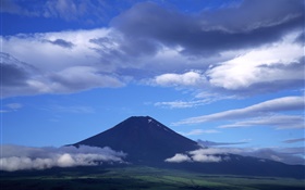 Japan nature scenery, Mount Fuji, blue sky, clouds HD wallpaper