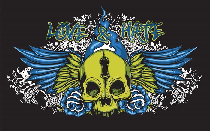 Love and Hate, skull, vector design pictures Wallpapers Pictures Photos Images