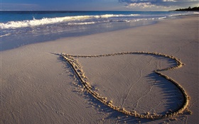 Love hearts, beach, sea HD wallpaper
